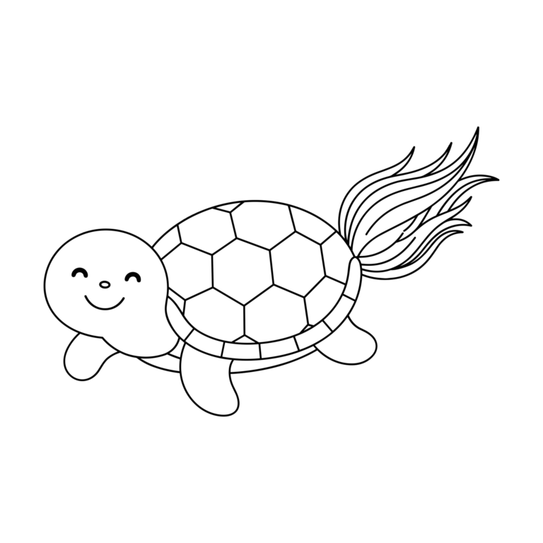 亀のイラスト（線画）｜壁面かざり用・背景透過PNG