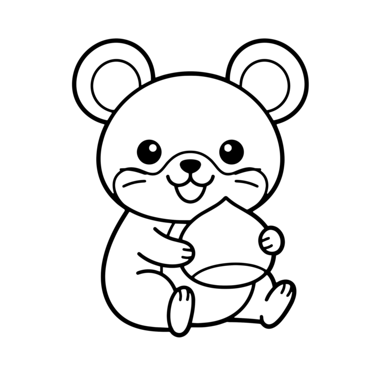 くりとねずみのイラスト（線画）｜壁面かざり用・背景透過PNG