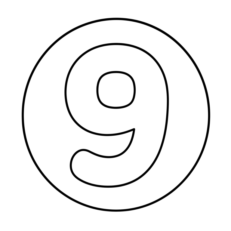 文字「9」のイラスト（線画）｜壁面かざり用・背景透過PNG