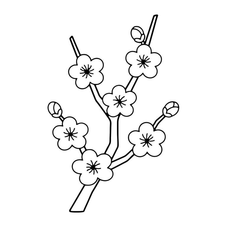 もものはなのイラスト（線画）｜壁面かざり用・背景透過PNG