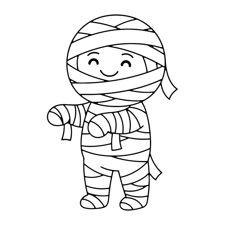 ミイラのイラスト（線画）｜壁面かざり用・背景透過PNG