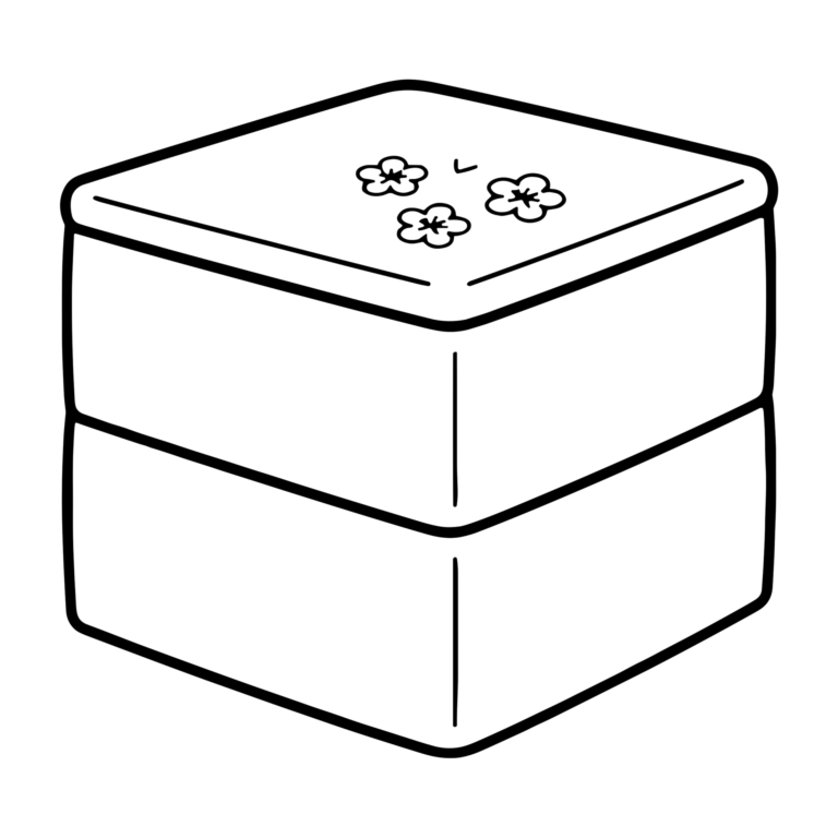 おせちの重箱のイラスト（線画）｜壁面かざり用・背景透過PNG