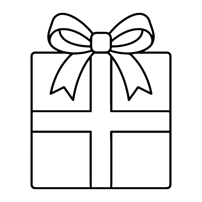 プレゼントの箱のイラスト（線画）｜壁面かざり用・背景透過PNG