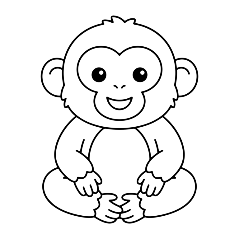 さるのイラスト（線画）｜壁面かざり用・背景透過PNG