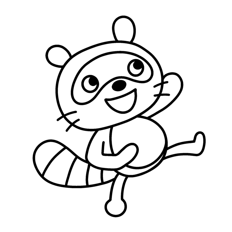 バンザイたぬきのイラスト（線画）｜壁面かざり用・背景透過PNG