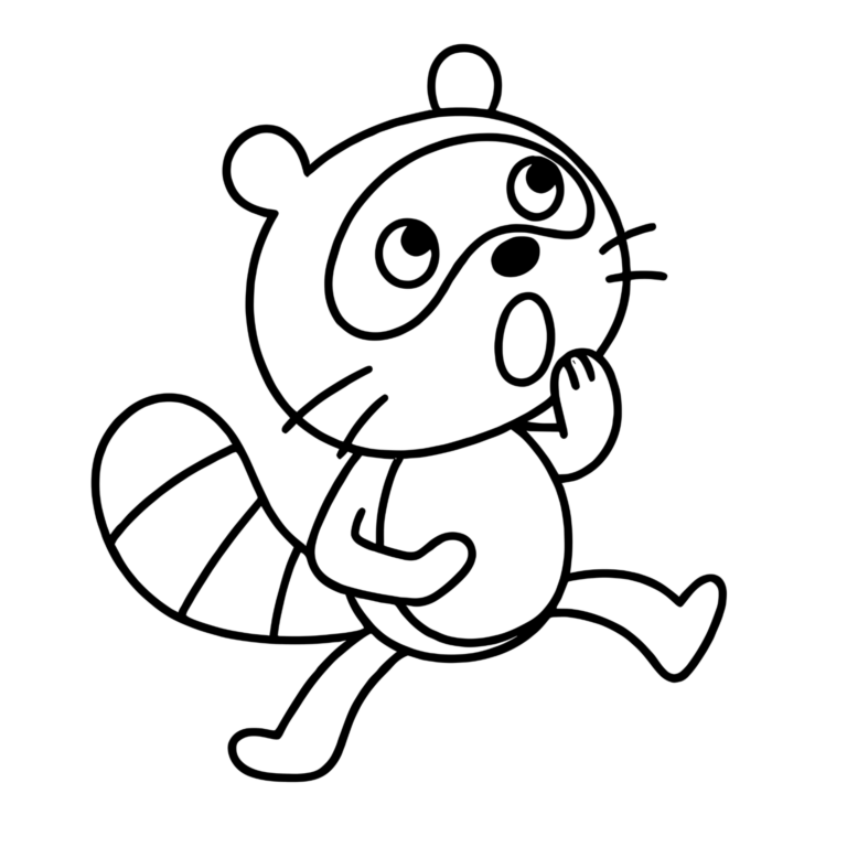 びっくりたぬきのイラスト（線画）｜壁面かざり用・背景透過PNG