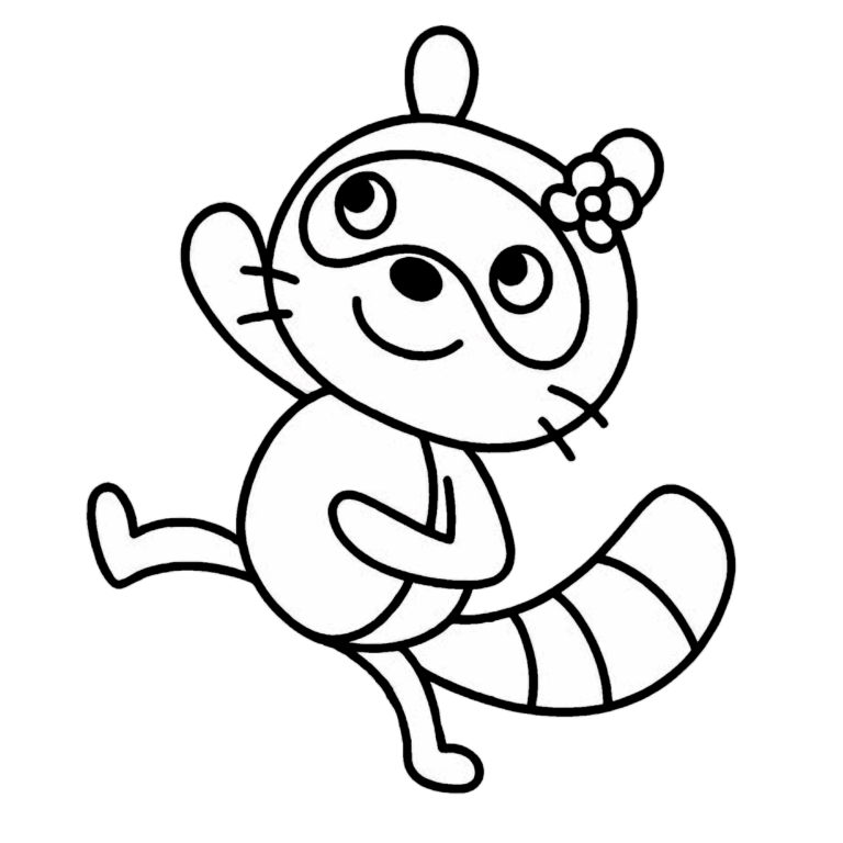 踊るたぬきのイラスト（線画）｜壁面かざり用・背景透過PNG