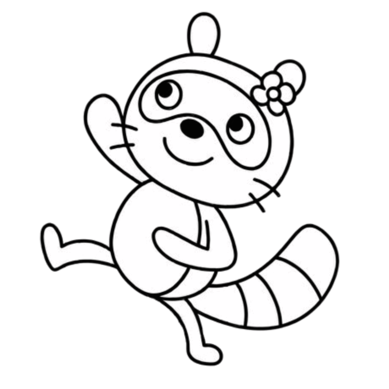 踊るたぬきのイラスト（線画）｜壁面かざり用・背景透過PNG
