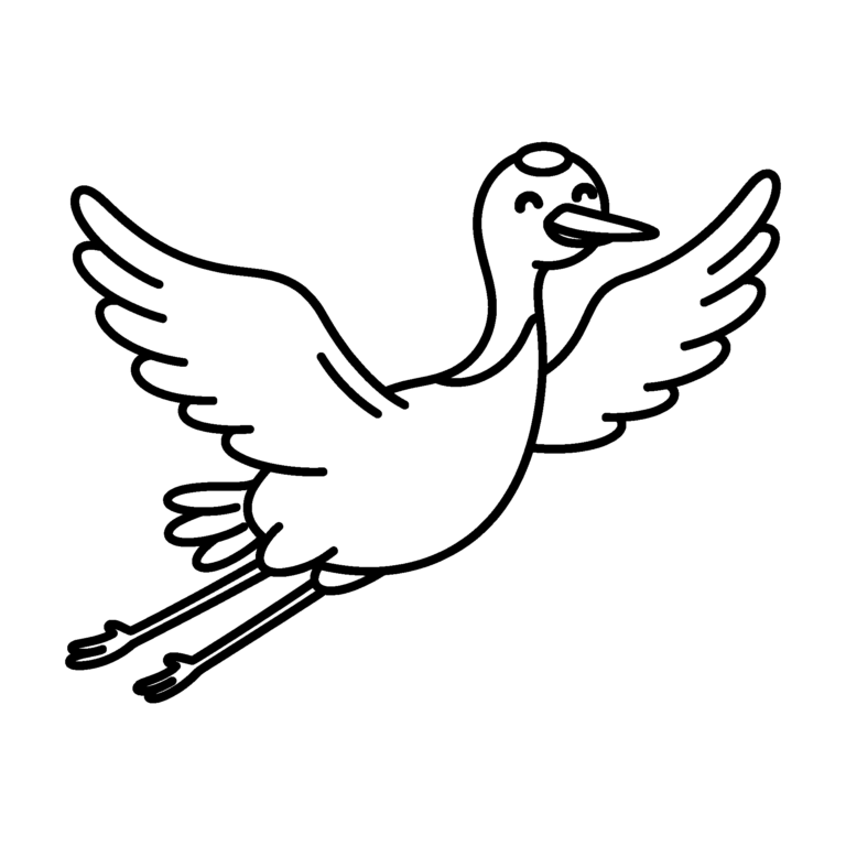 鶴のイラスト（線画）｜壁面かざり用・背景透過PNG