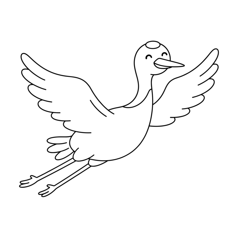鶴のイラスト（線画）｜壁面かざり用・背景透過PNG