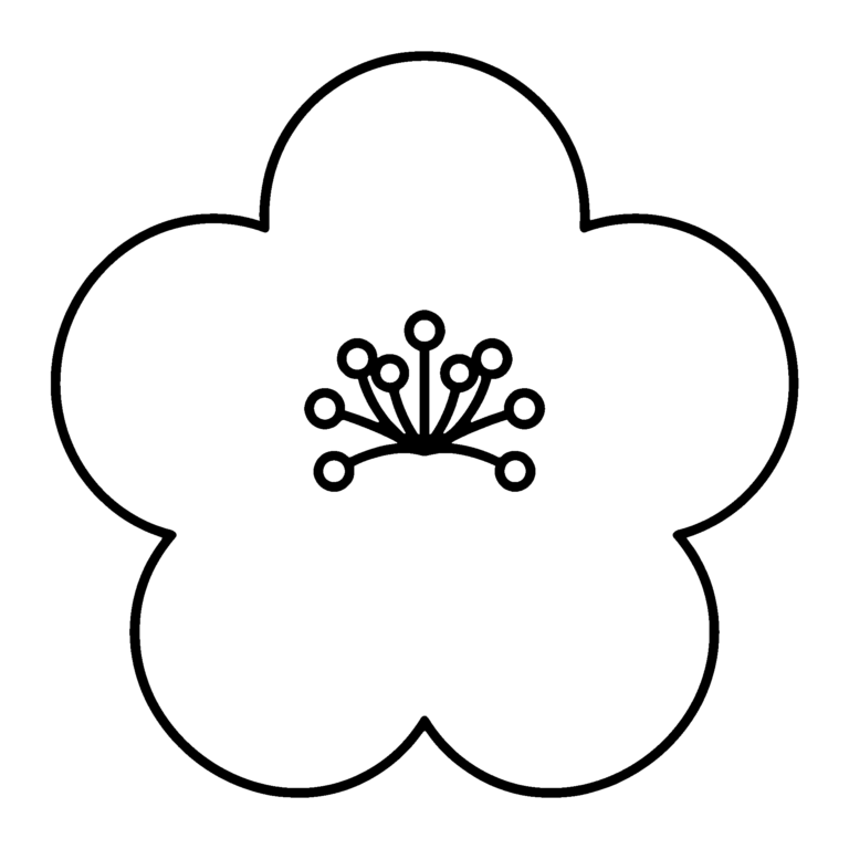 梅の花のイラスト（線画）｜壁面かざり用・背景透過PNG