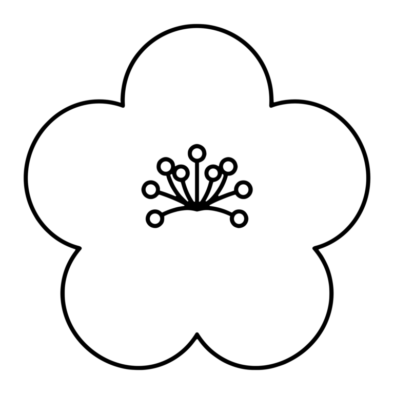 梅の花のイラスト（線画）｜壁面かざり用・背景透過PNG