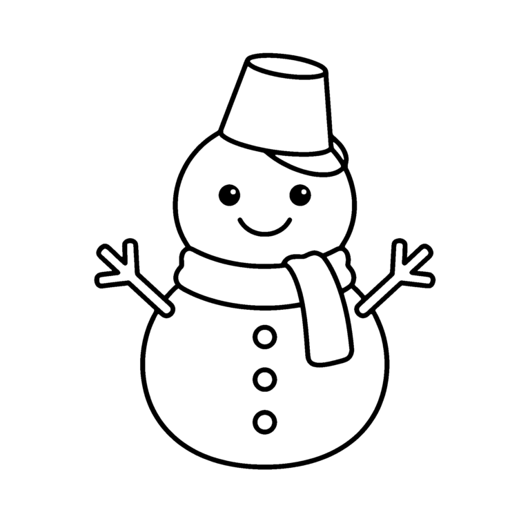雪だるまのイラスト（線画）｜壁面かざり用・背景透過PNG
