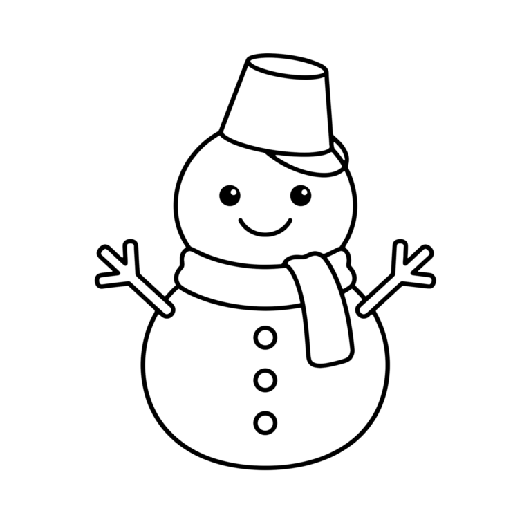 雪だるまのイラスト（線画）｜壁面かざり用・背景透過PNG