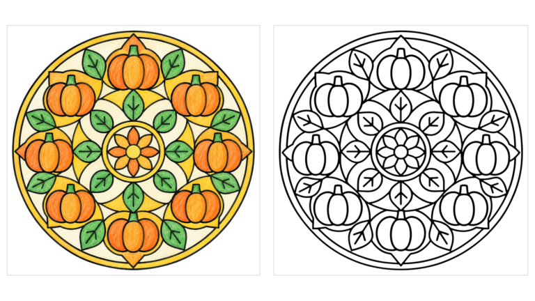 かぼちゃの曼荼羅の塗り絵(ステンドグラス風)