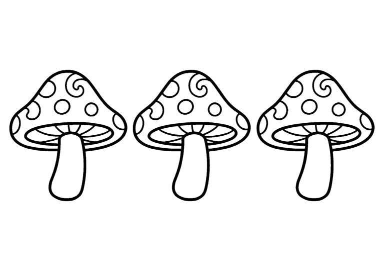 きのこの塗り絵 水玉もようのきのこ三本(白黒線画)