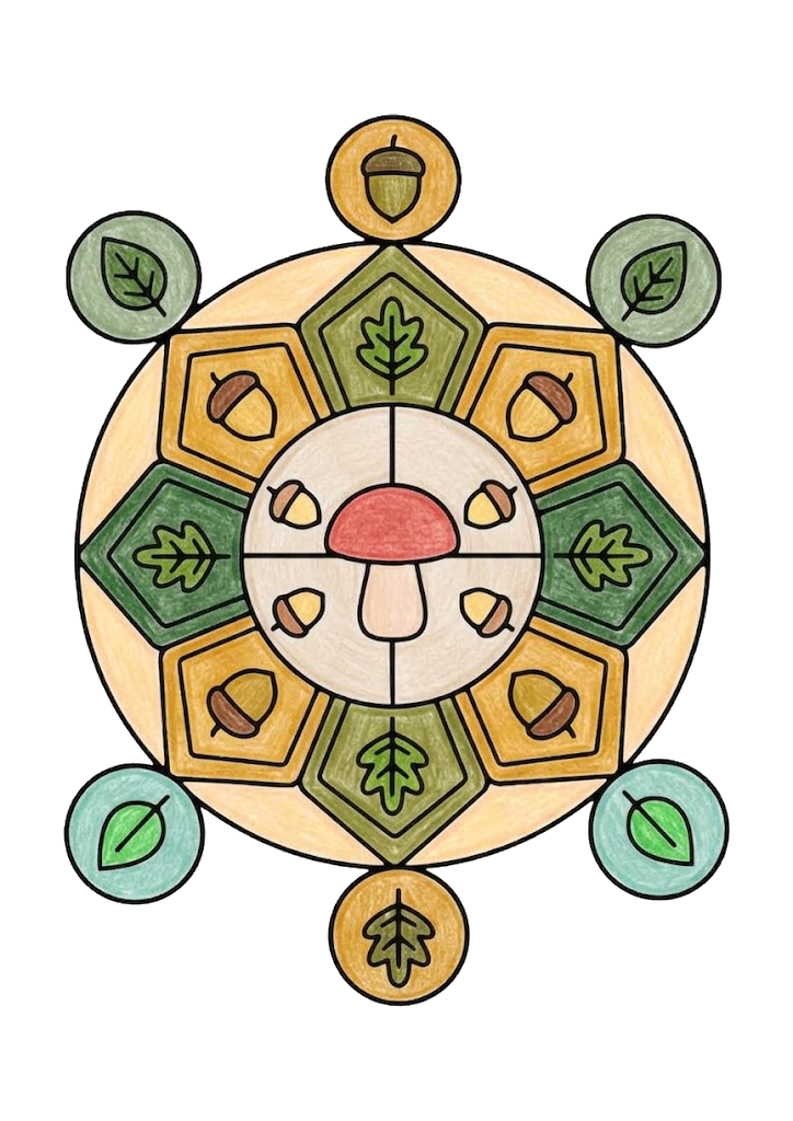 きのこの曼荼羅ぬりえのカラー見本