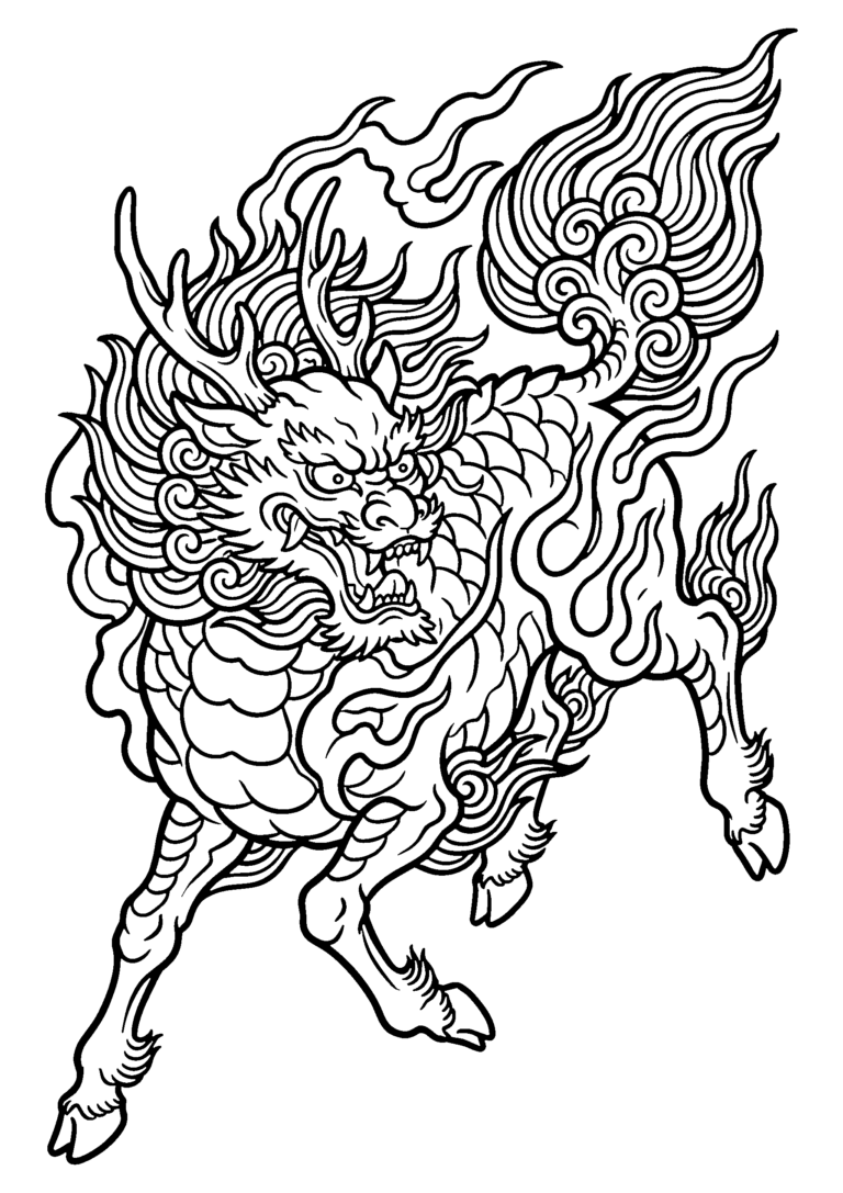 麒麟の塗り絵(白黒線画)