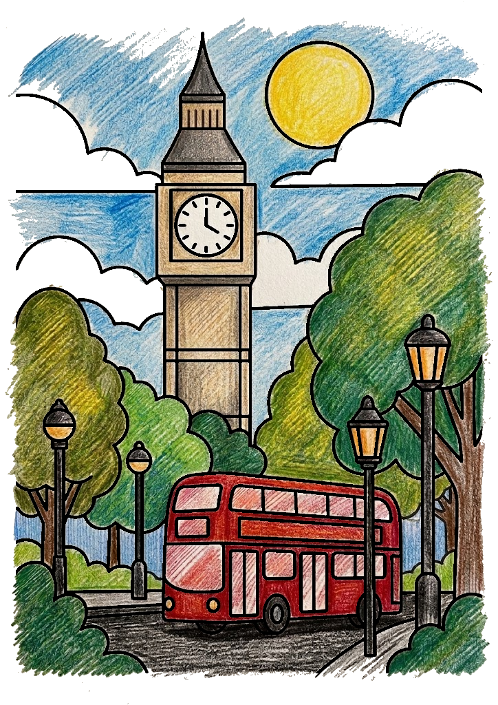 ロンドンの街並みの塗り絵のカラー見本