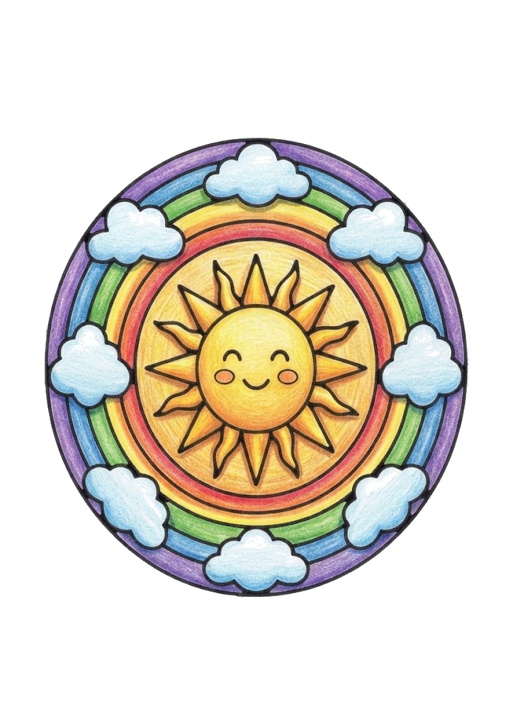 にじと太陽の曼荼羅の塗り絵のカラー見本