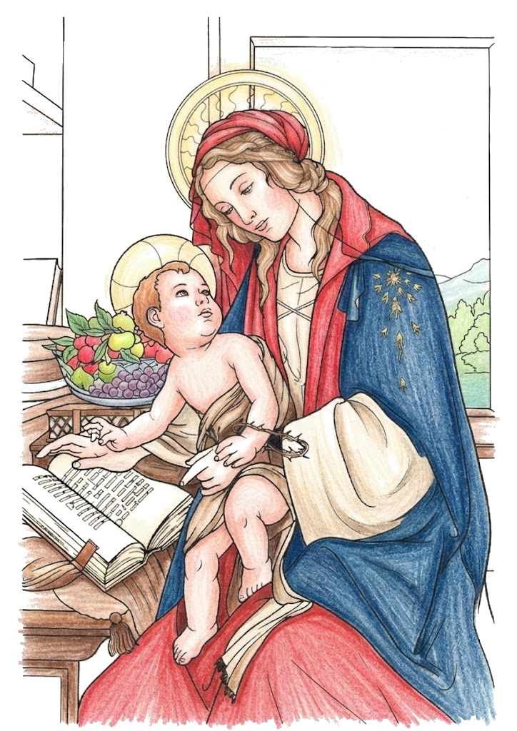 名画・聖母子の塗り絵のカラー見本