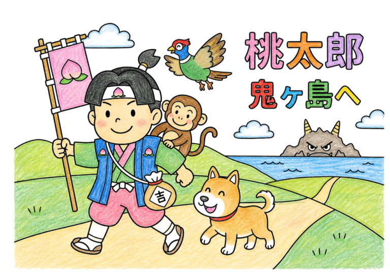 桃太郎の塗り絵イラスト