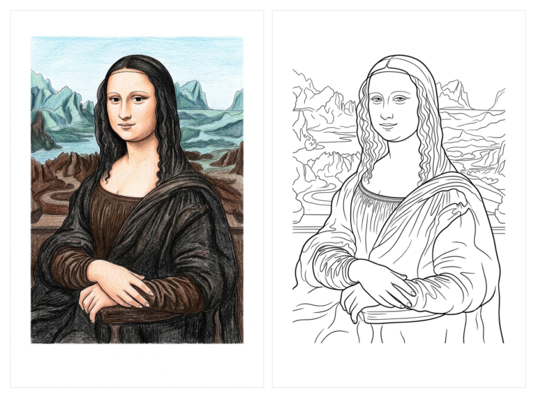 モナ・リザの塗り絵イラスト