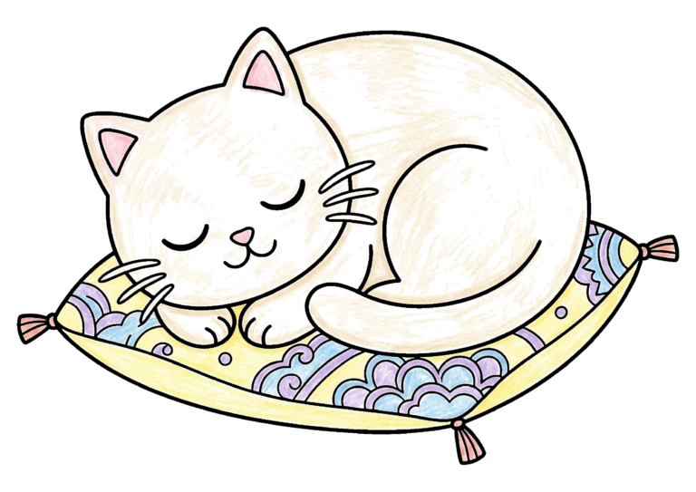 クッションで眠る猫の塗り絵（カラー見本）