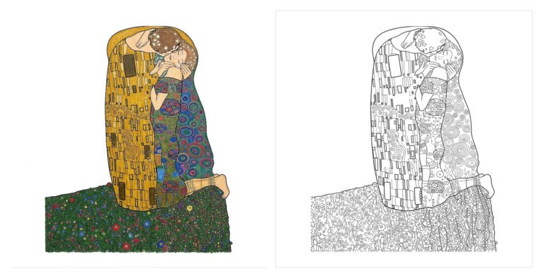 クリムト「接吻」の塗り絵イラスト