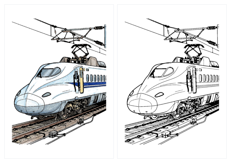 線路を走る新幹線の塗り絵イラスト