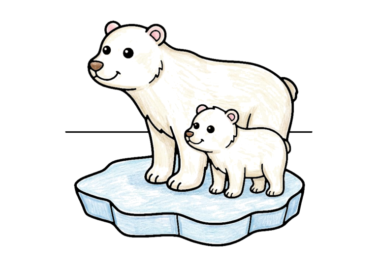 しろくまの親子の塗り絵のカラー見本