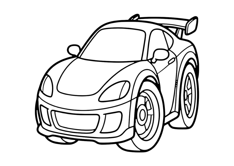 スポーツカーの塗り絵(白黒線画)