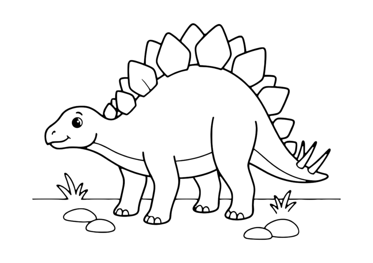 ステゴサウルスの塗り絵(白黒線画)