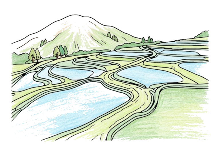 棚田と富士山の塗り絵