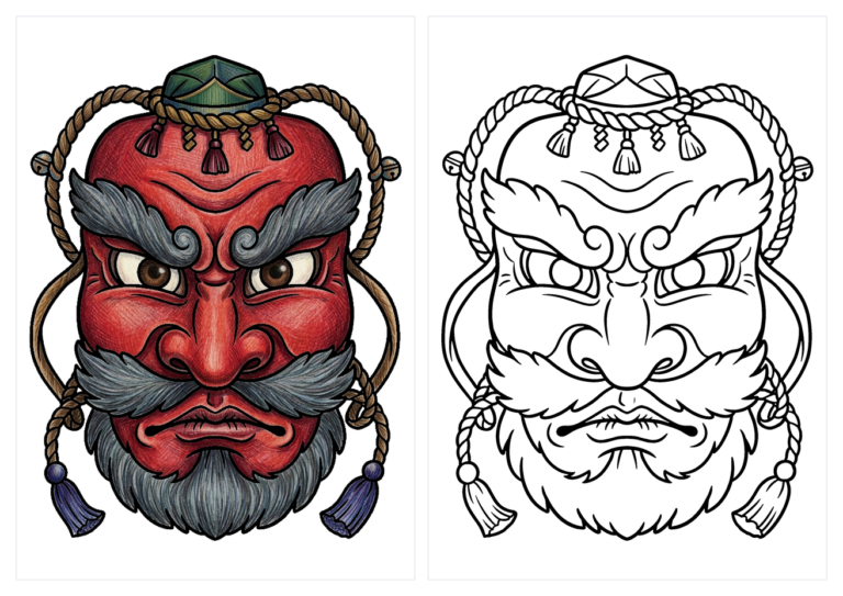 てんぐのお面の塗り絵