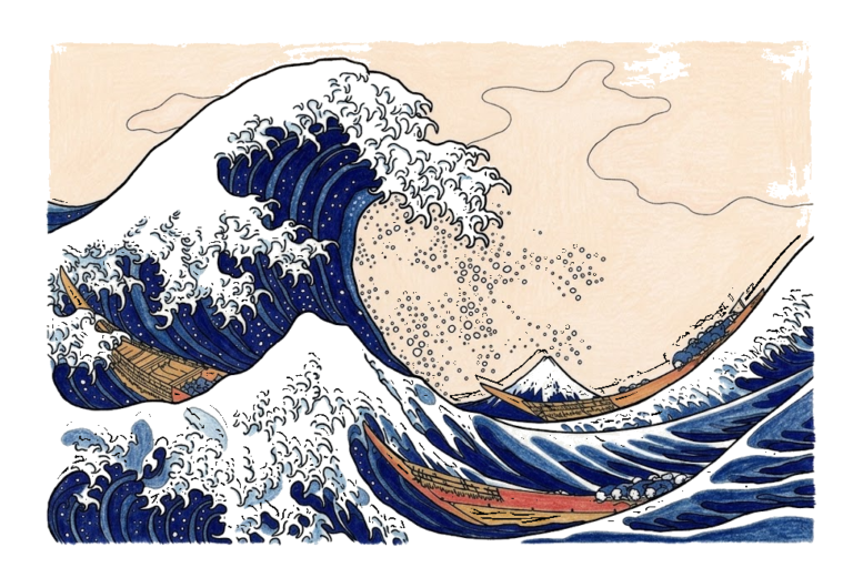 富嶽三十六景 神奈川沖浪裏の塗り絵イラスト