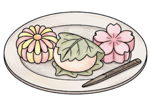 和菓子の塗り絵(カラー見本と白黒線画)