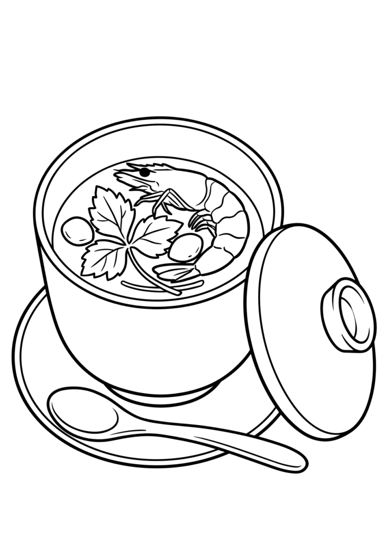 茶わんむしの塗り絵(白黒線画)