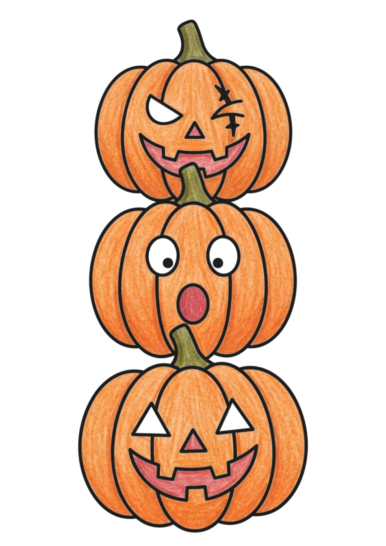かさなったジャックオーランタンの塗り絵のカラー見本
