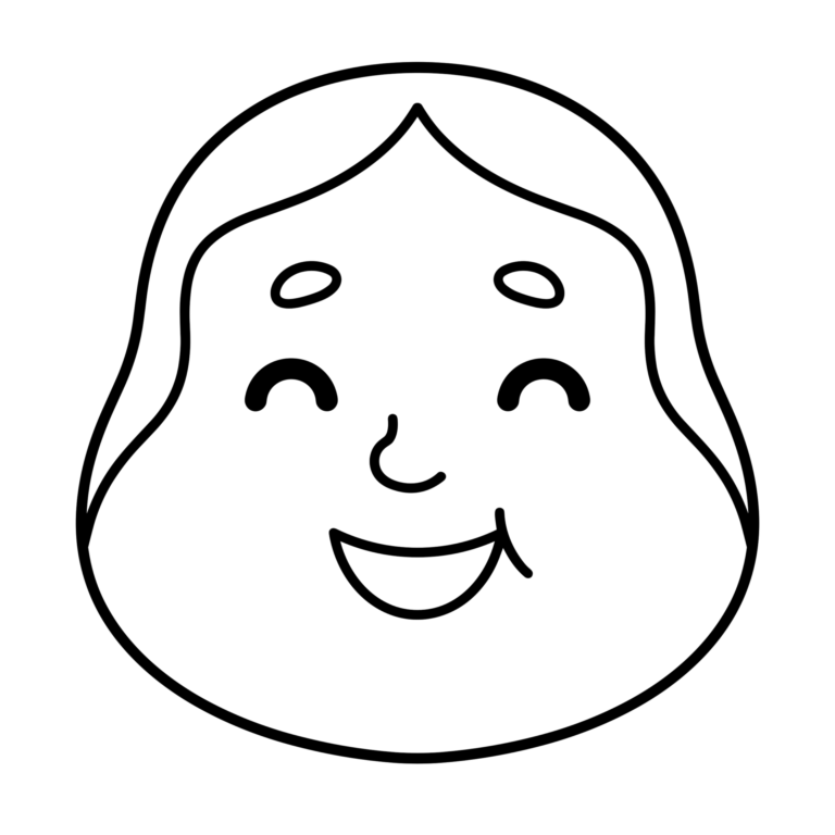 福笑いのおかめのイラスト（線画）｜壁面かざり用・背景透過PNG