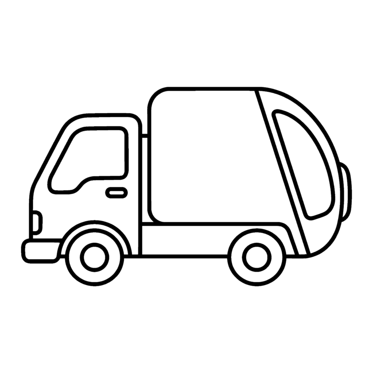 ごみしゅうしゅう車のイラスト（線画）｜壁面かざり用・背景透過PNG