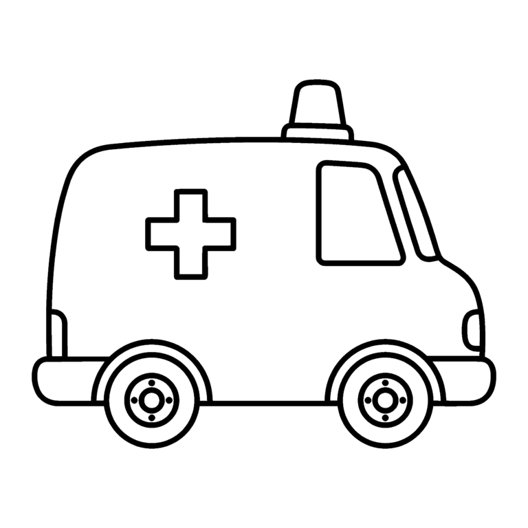 きゅうきゅうしゃのイラスト（線画）｜壁面かざり用・背景透過PNG