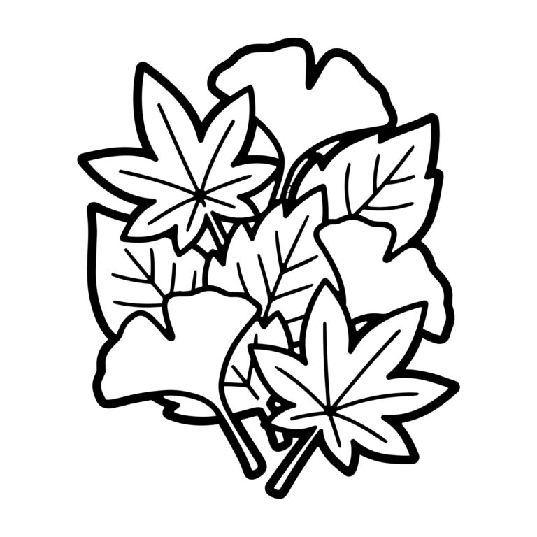 落ち葉のイラスト（線画）｜壁面かざり用・背景透過PNG