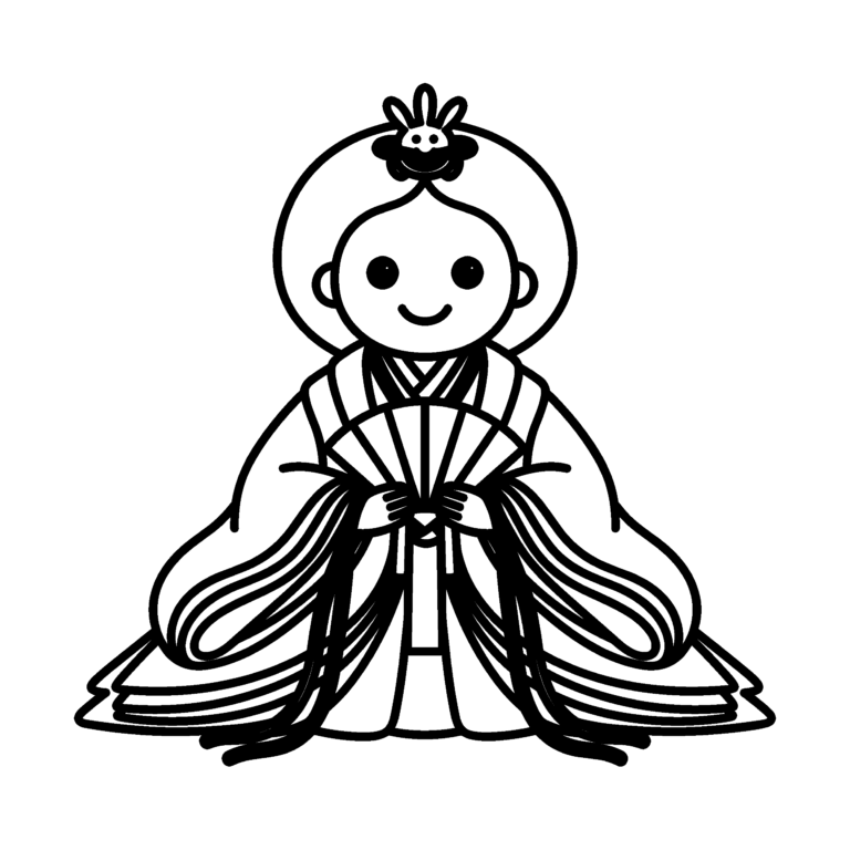 おひなさまのイラスト（線画）｜壁面かざり用・背景透過PNG