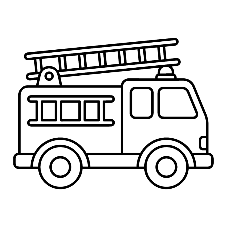 しょうぼうしゃのイラスト（線画）｜壁面かざり用・背景透過PNG