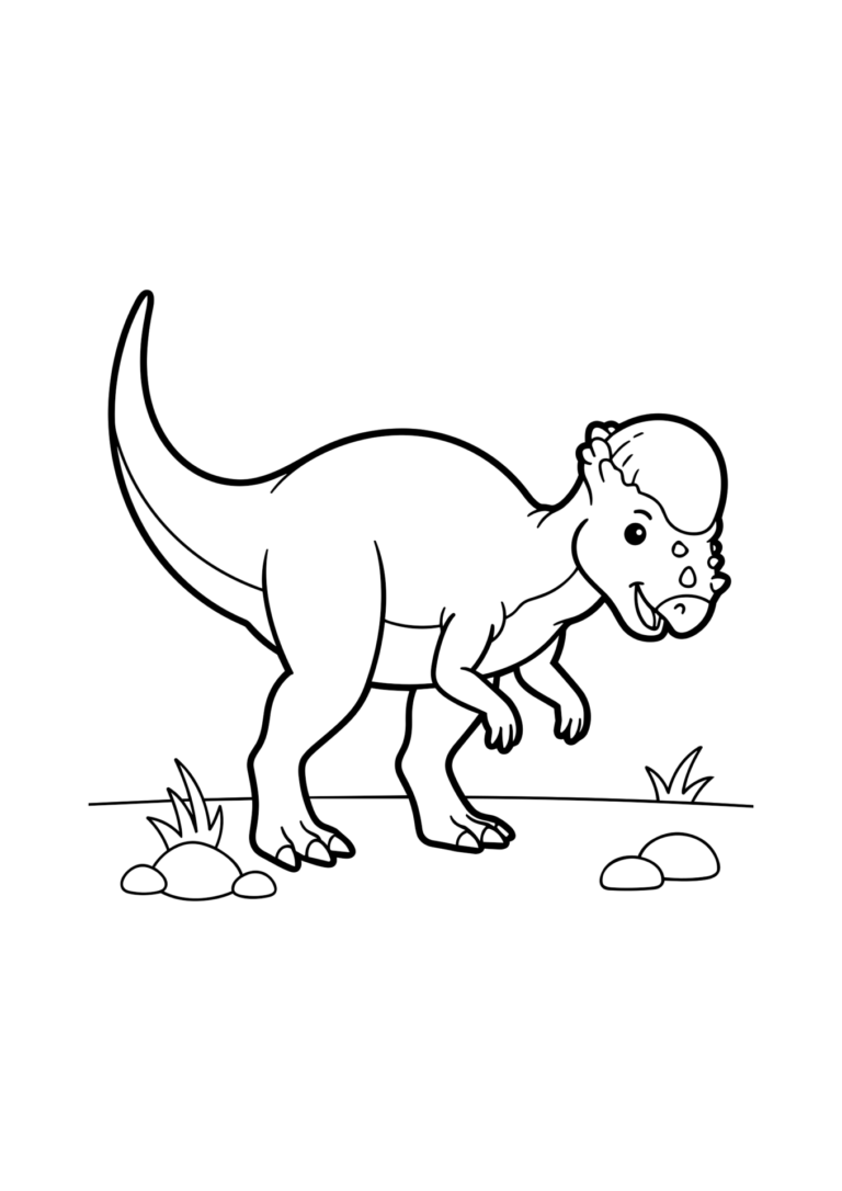 パキケファロサウルス（かわいい）の塗り絵（白黒線画）
