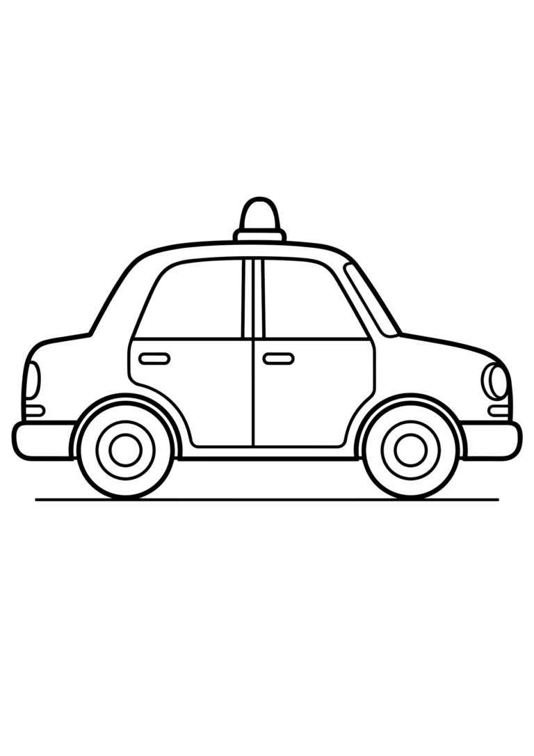 タクシーの塗り絵（白黒線画）
